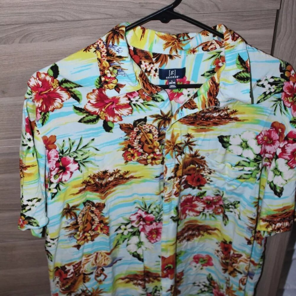 George Hawaiian Shirt Tropical Paradise Open Collar One Pocket Size Large